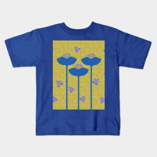 Tall Blue Flowers Japanese Woodcut Print Shibori Kids T-Shirt